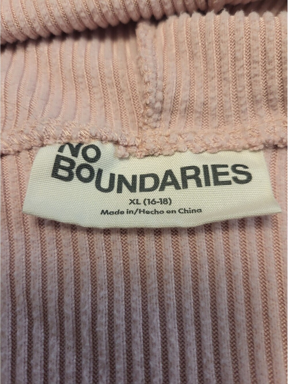No Boundaries XL Pink Ribbed Zip-Up Hoodie Sweatshirt